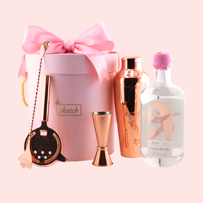Load image into Gallery viewer, sketch gin set box, pink, gin, bow, cocktail set. 
