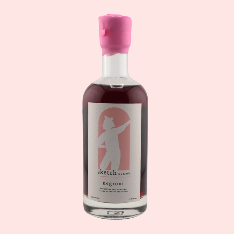 Load image into Gallery viewer, Bottle of 'negroni' with a pink cap on a light pink background