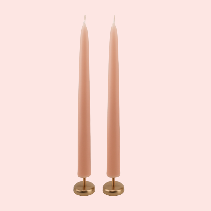 Load image into Gallery viewer, Two pink candles with gold bases on a light pink background