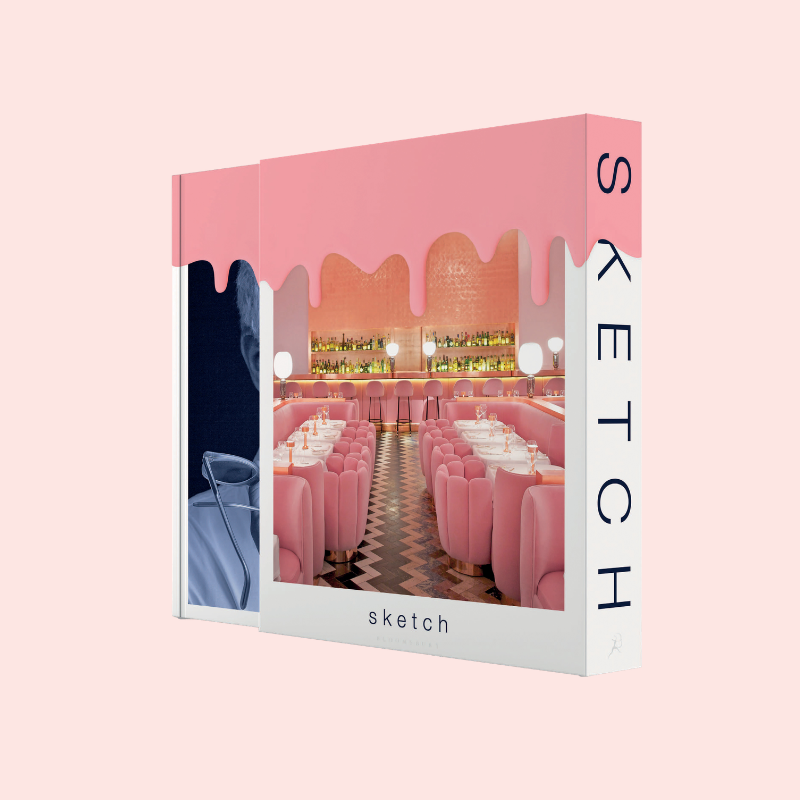 Load image into Gallery viewer, Box with a design of a restaurant interior and 'SKETCH' branding on a pink background