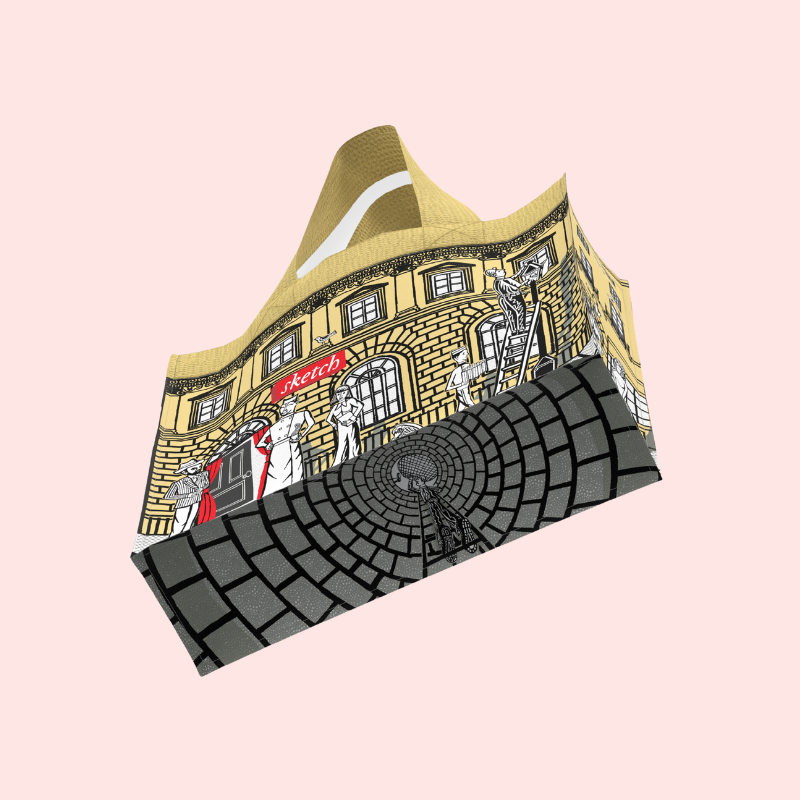 Load image into Gallery viewer, Two face masks with architectural and cobblestone designs on a pink background