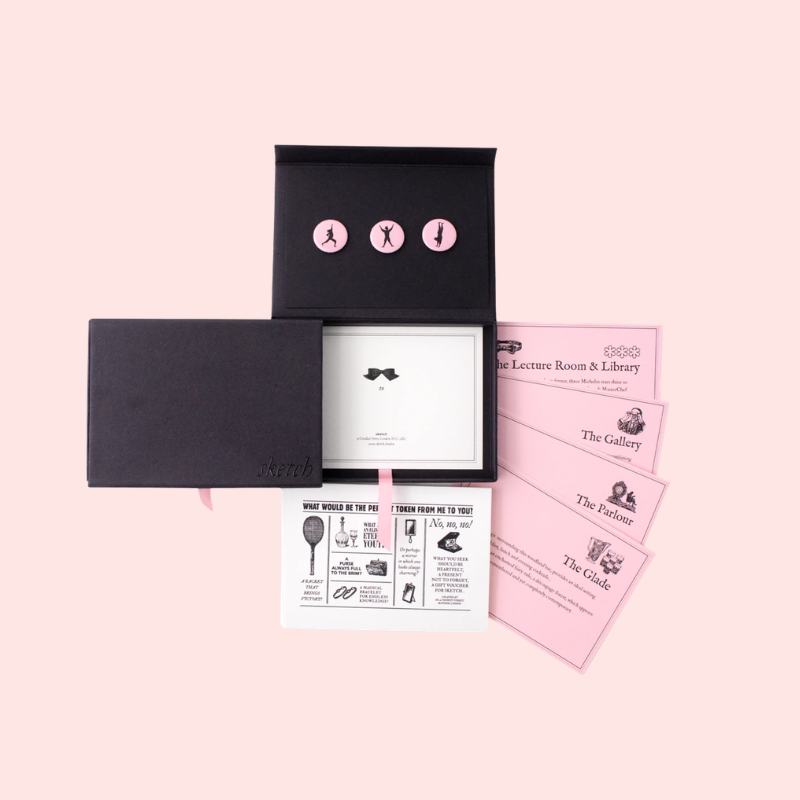 Load image into Gallery viewer, Sketch London gift card displayed on a pink background. 