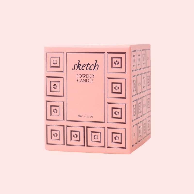 Load image into Gallery viewer, Pink candle box with 'sketch' branding on a white background